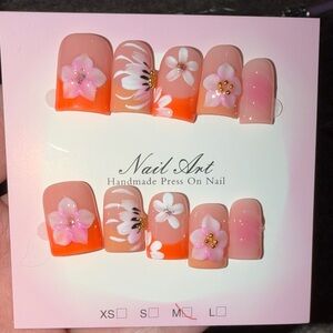 Floral Pink & Orange Press-On Nails